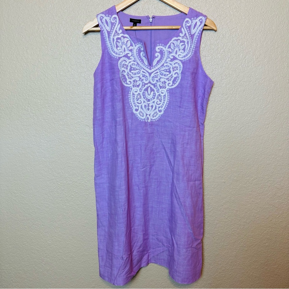 Talbots Embroidered Linen Shift Dress in Purple Size 8 - Picture 4 of 10